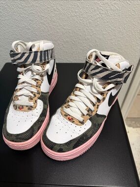 Nike High-Top Sneakers with Animal Prints & Pink Sole